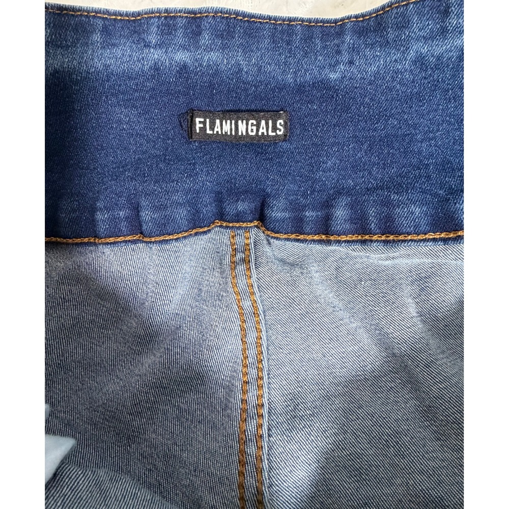 Flamingals Women Size L Wide Leg Cuffed Mid Waist Embroidery Baggy Jeans - Picture 3 of 9